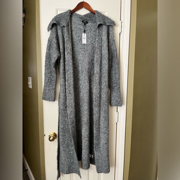 Express Boucle Oversized Collar Belted Duster Cardigan Size Medium - Picture 8 of 11